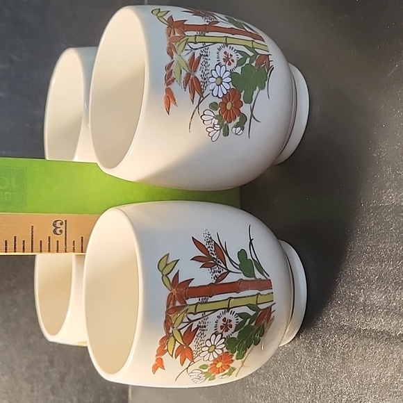 Set of 4 Vintage '70s Japanese Bamboo/Floral Pottery Tea/Sake Cups, ARMBEE - Picture 6 of 6